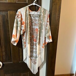 Floral Kimono with Fringe